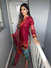 Load image into Gallery viewer, 3 pcs Stitched Maroon lawn shalwar Suit Ready to Wear with chiffon dupatta MB-2113B
