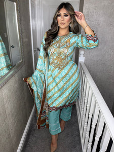 3 pcs Stitched BLUE shalwar Suit Ready to wear Lilen winter Wear with lilen dupatta NT-54