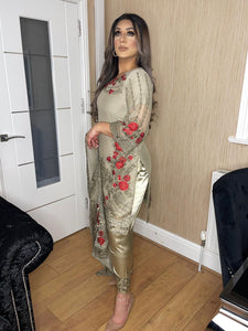 3pc Drab chiffon Embroidered Shalwar Kameez with Chiffon Dupatta Stitched Suit Ready to wear UNQ-DRAB