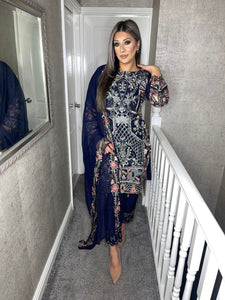 3pc NAVY  Embroidered Shalwar Kameez with Chiffon dupatta Stitched Suit Ready to wear HW-UQ1962